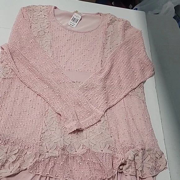 Indigo Soul Women's Lined Lace Layered Tunic 2XL Sequin Detail Long Sleeves Pink - Picture 10 of 10